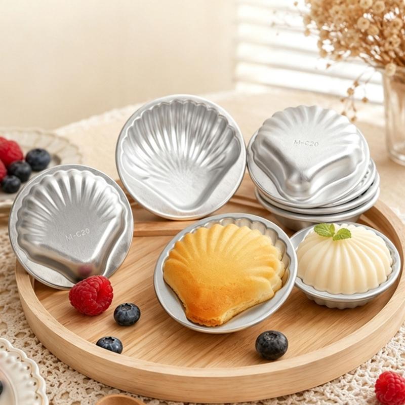 Scallops Baking Mould for Shell Cake, Set of 10 Puddings and Jelly, Aluminum Dessert Molds with Stackable Storage for Home Dessert Making