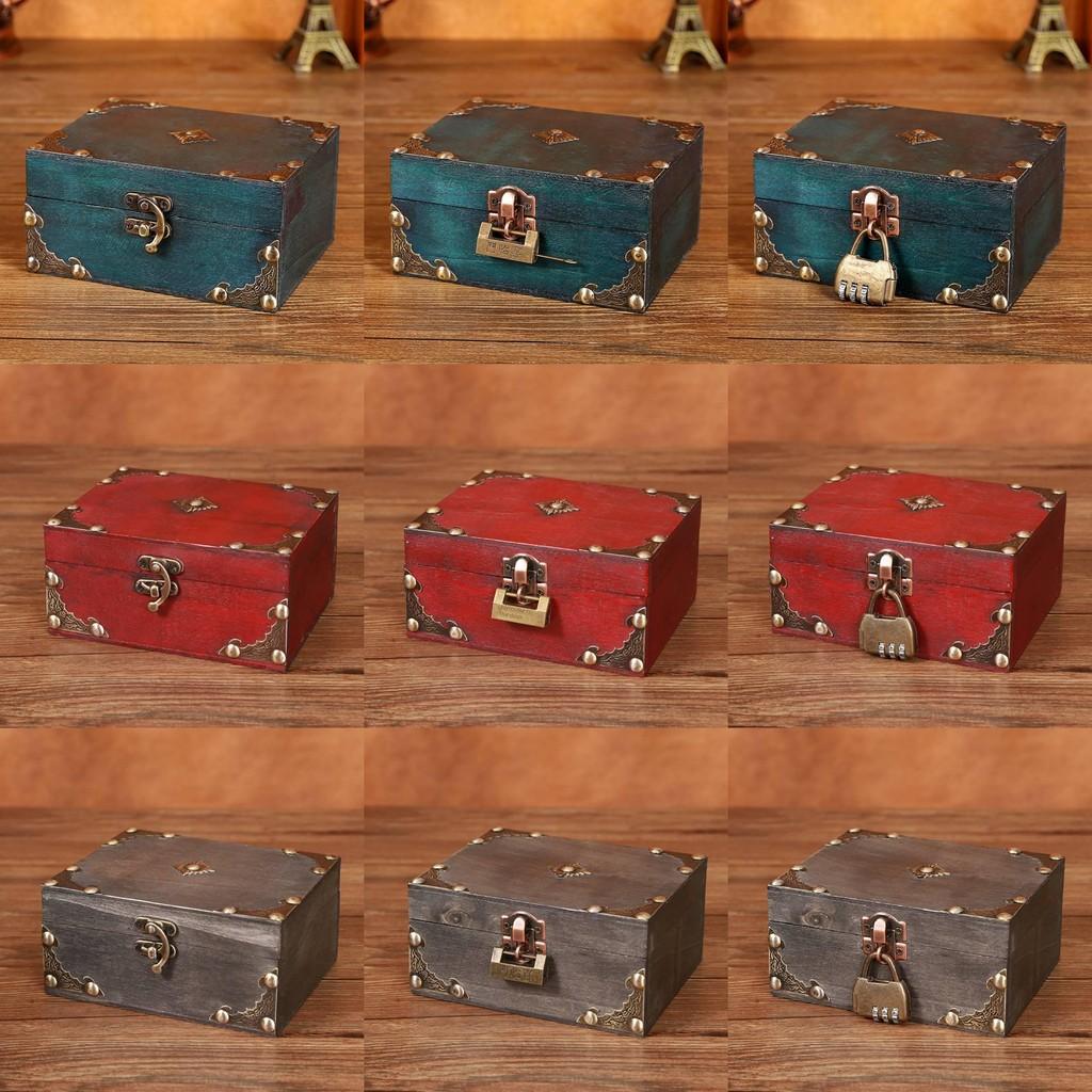 Box Jewelry Wooden With Lock Vintage Desktop Organizer For Home Decor Office