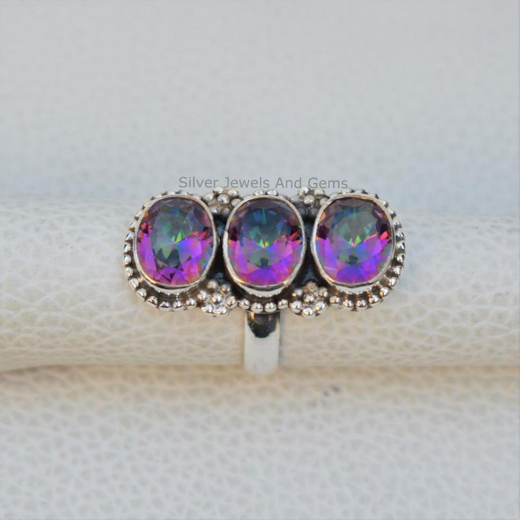 Natürlicher Mystic Topas Ring, Mehrsteinring, Handgefertigter Ring, 925er Sterling Ring Ovaler Mystic Topas Ring, Geschenk für sie, Verlobungsring