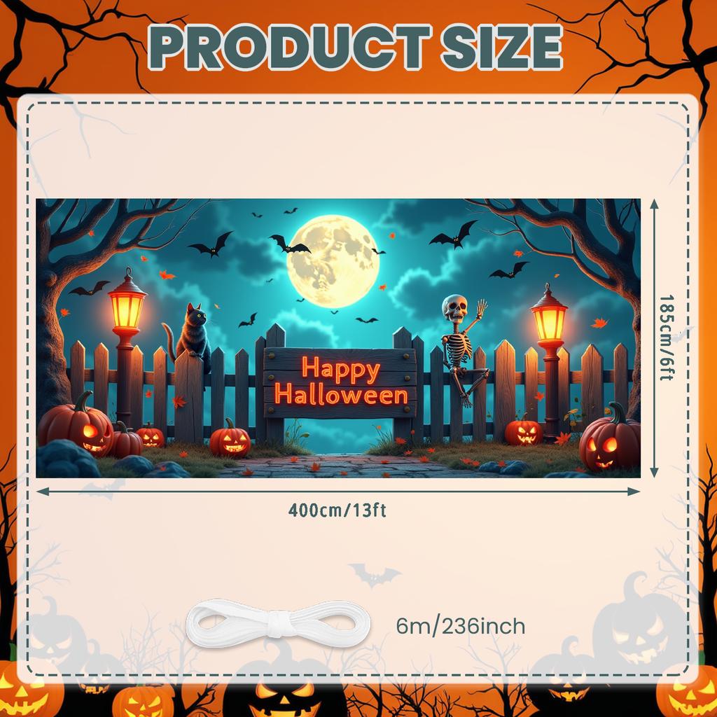 Outdoor Decoration Halloween Skeleton Event Banner Party Backdrop Wooden Fence Halloween Banner For Outdoor Decoration Festival