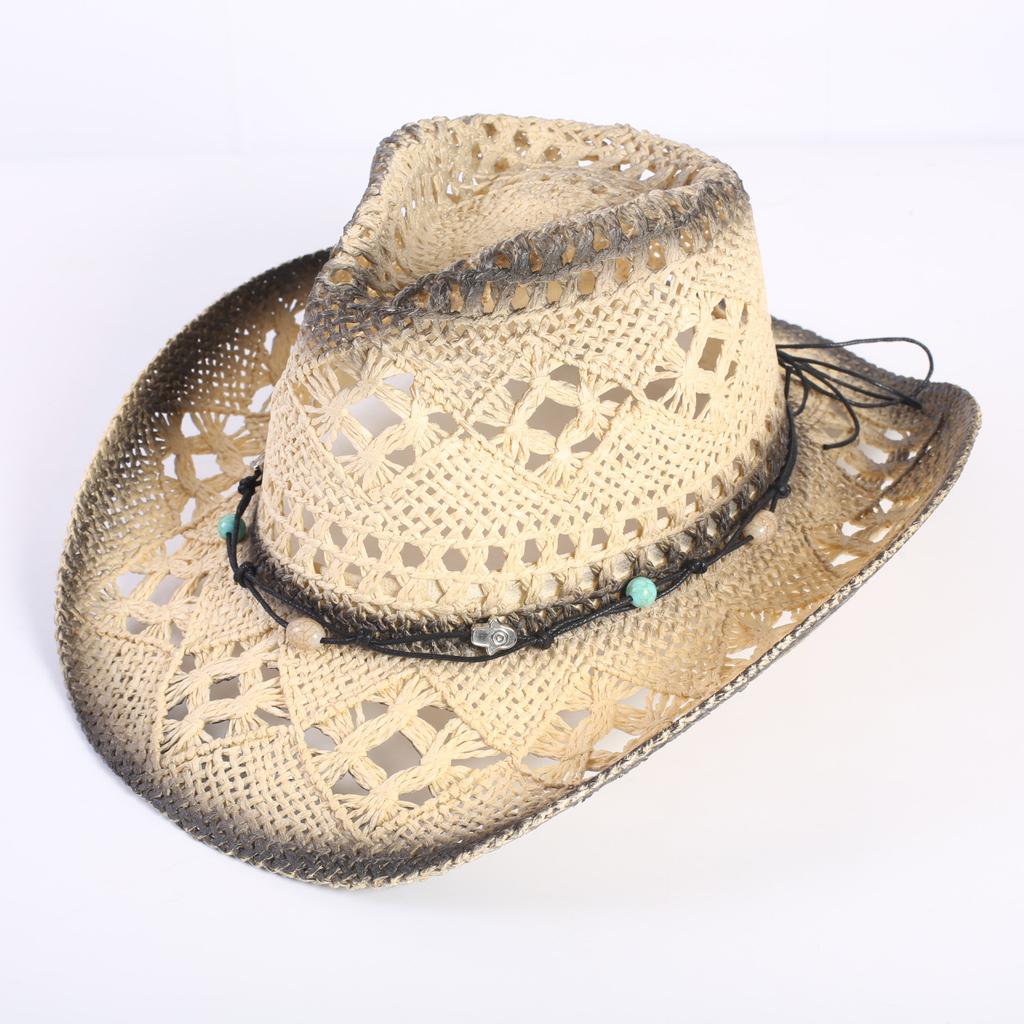 Beliebter europäischer und amerikanischer klassischer hohler westlicher Cowboyhut Herren- und Damen-Mode Urlaubs-atmungsaktiver Sonnenschutz-Strohhut