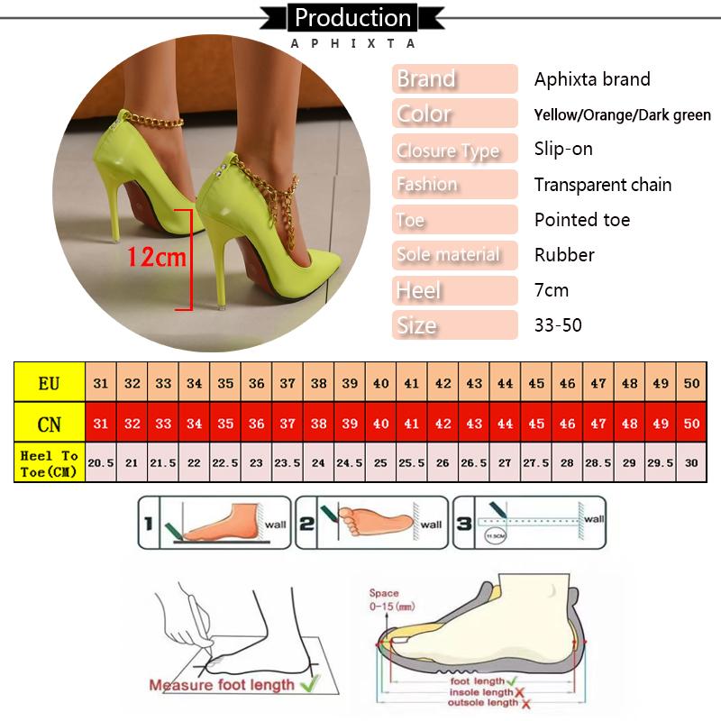 Fashion Aphixta 12cm Stiletto Heels Pumps Women Shoes Luxury Transparent Bead And Metal Chain Super High Pointed Toe Plus Big 49 50