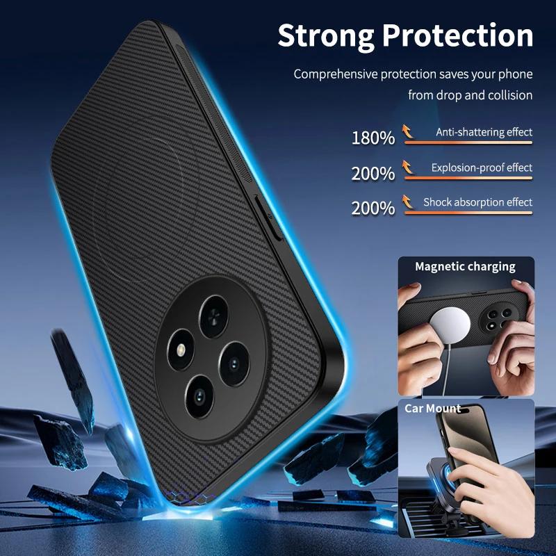 Magnetic Silicone Case for Realme 12X 13 12 Pro Plus 5G 4G Wireless Charging Carbon Fiber PU Anti-Drop Soft Cover Phone Cases