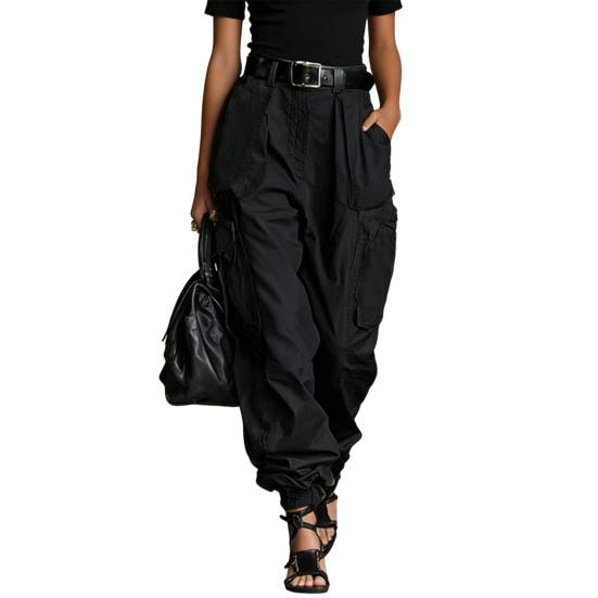 

Cargo Pants Adjustable Leg Openings Full Ankle Length Side Pockets Baggy Trousers Pure Color Loose Fit Street Style Casual Pants M чёрный