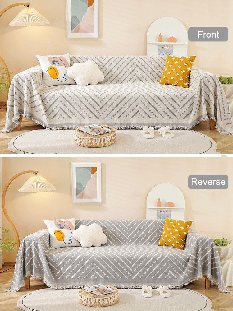 Modern Wendbarer 3-Sitzer Sofabezug Chenille Fransen Sesselbezug Ecksofa Überwurf Sofawurf für Haustiere Kinder Ganzjährig