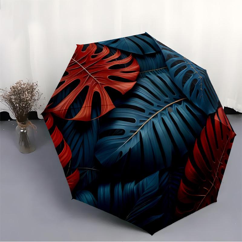 1pc Tropical Leaves Auto Open/close, All-Season Portable Folding Umbrella for Women & Men, Travel, Everyday, Formal Events - Compact Luxury Parasol, O