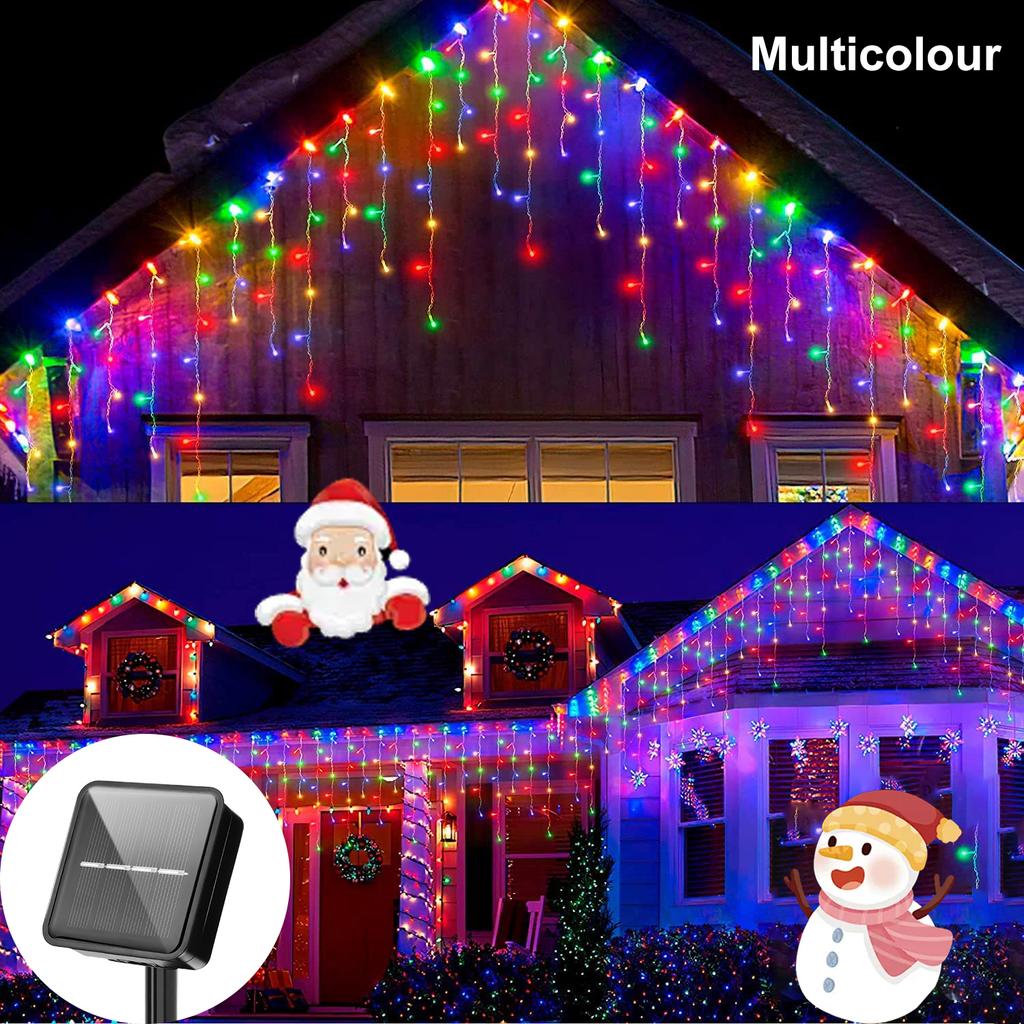 1pc 3.5m 96leds Solar Powered Icicle Light Waterproof Outdoor Eave Light for Garden Party Yard Christmas Festival Decor Lighting