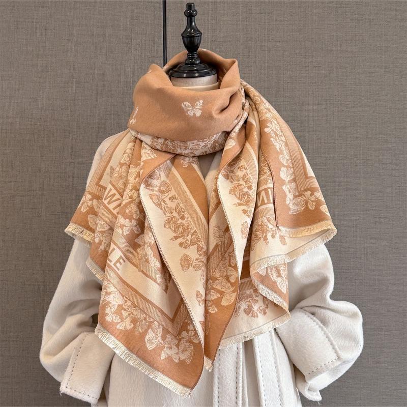 New Retro Atmosphere Butterfly Jacquard Scarf Women's Autumn and Winter Thickened Outer Warm Office Shawl