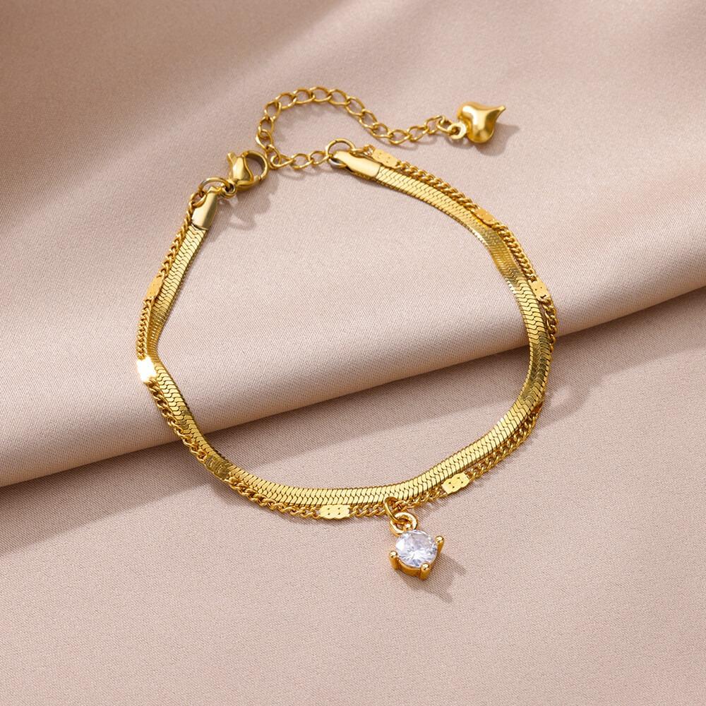Cross Stainless Steel Cross Anklet Golden Zircon Cross Anklets Double Layered Ankle Chains  Woman