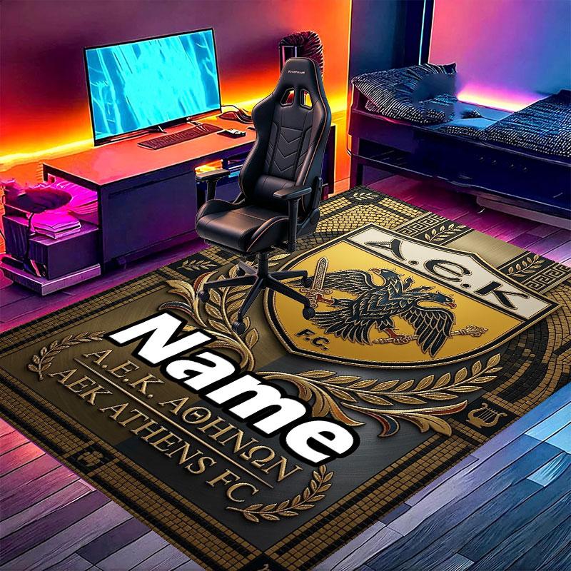 Custom Name Personalized AEK Athens FC Print Carpet, Versatile Home Decor Rug, for Playroom, Apartment, Balcony, Entryway, Hallway Gift
