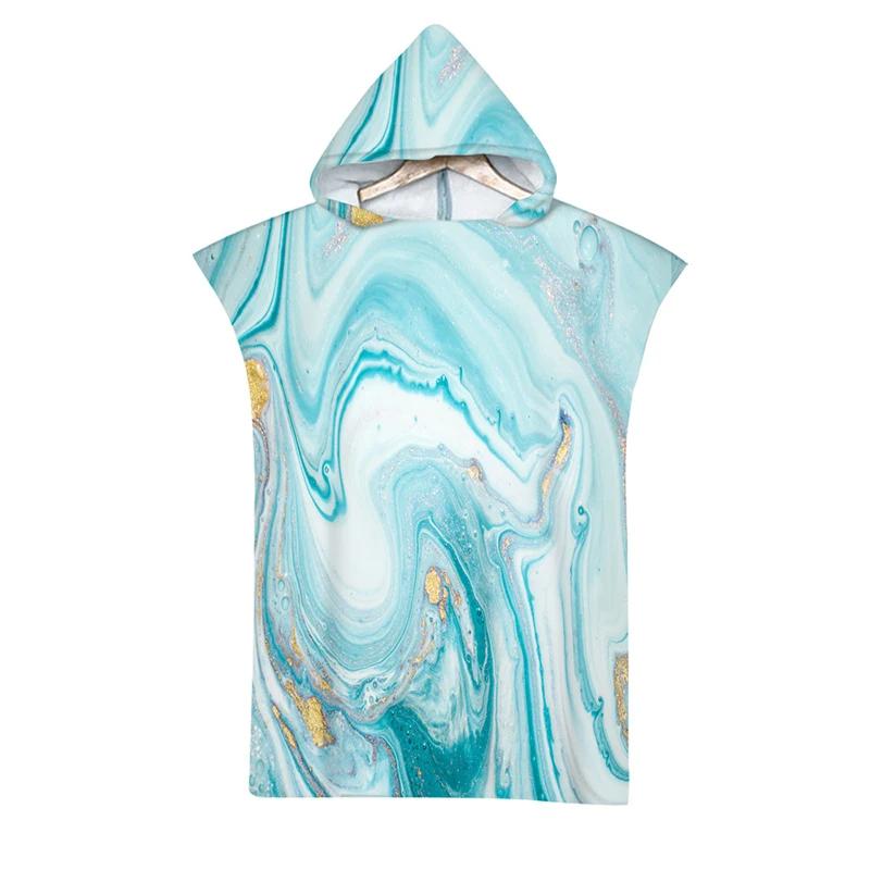 Microfiber Marble Printed Hooded Beach Towel for Boys Girls Adults Soft Quick Dry Swimming Pool Poncho Bath Towel Cloak Bathrobe