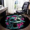 1pc Skull Flowers Office Round Area Rug, Indoor Mat Suitable For Office, Under Office Chairs Bedroom Living Room Home Decor, Room Deco