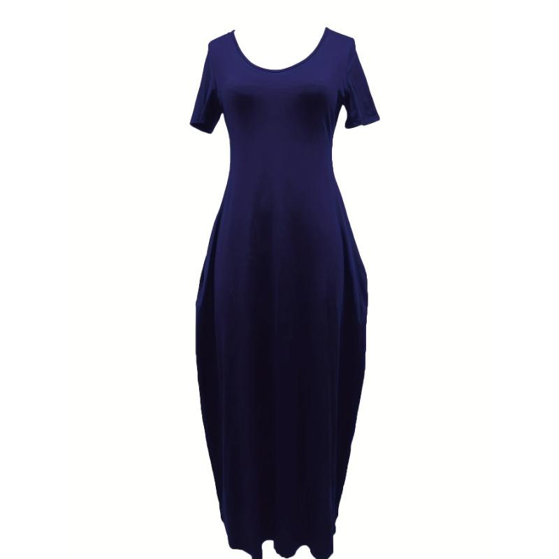 Solid Simple Dress, Casual Short Sleeve Maxi Dress With Pockets, Women's Clothing