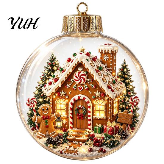 Decorative Acrylic Christmas Ornaments Tree Crystal Ball Pendant with LED Light, Built-in Christmas-themed Theme Hanging Charms Pattern Design,