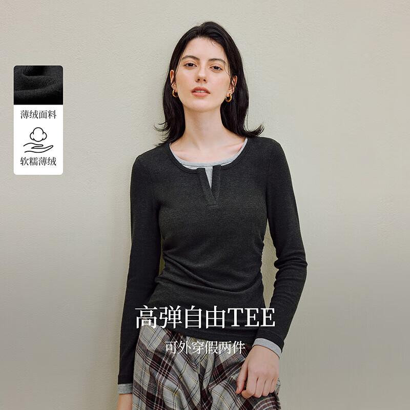 INMAN Faux Two-Piece Color-Block Ruched Long-Sleeve T-Shirt S