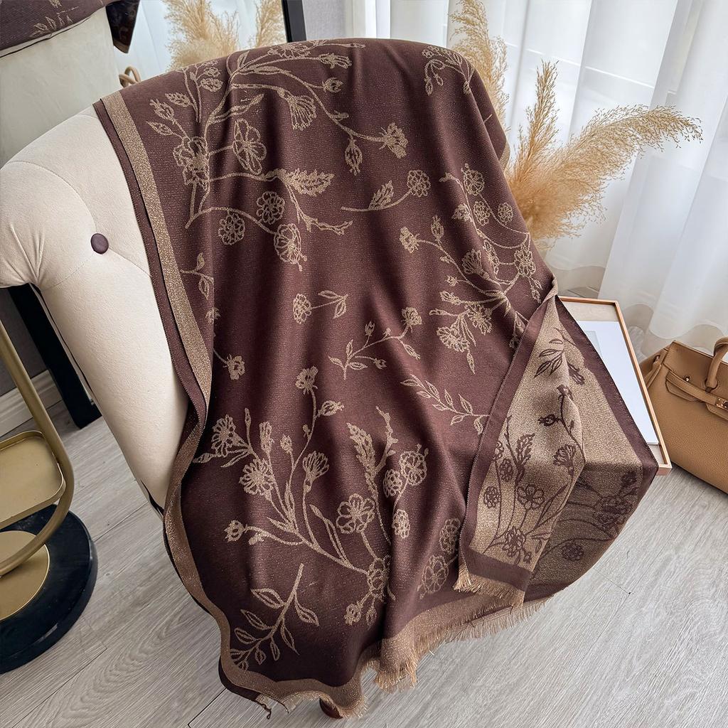 Gold Thread Scarf Women'S Autumn High-End Feeling Small Floral Japanese Silk Scarf Soft Thin Shawl Headscarf