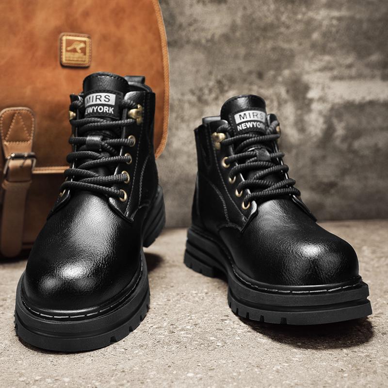 Fashion Luxury Brand Men's Lace-Up Shoes Winter Classic Mens High Top Boots Man Korean Version Casual Shoes Male Leather Fashion Boots
