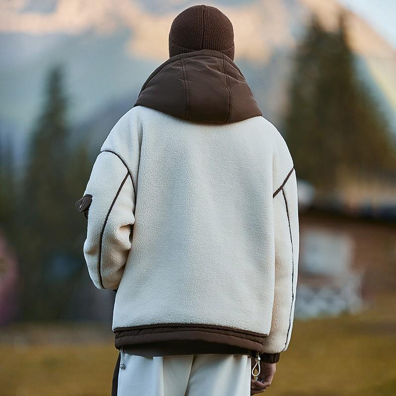 Mens Winter Puffer Jacket With Fleece Lining Hooded Oversized Workwear Style Down Coat Cold Weather