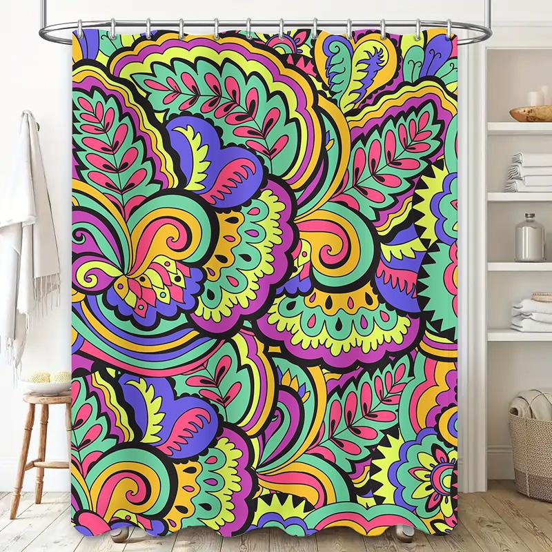 Colorful Printed Shower Curtain with Floral Patterns Perfect for Bathroom Decor