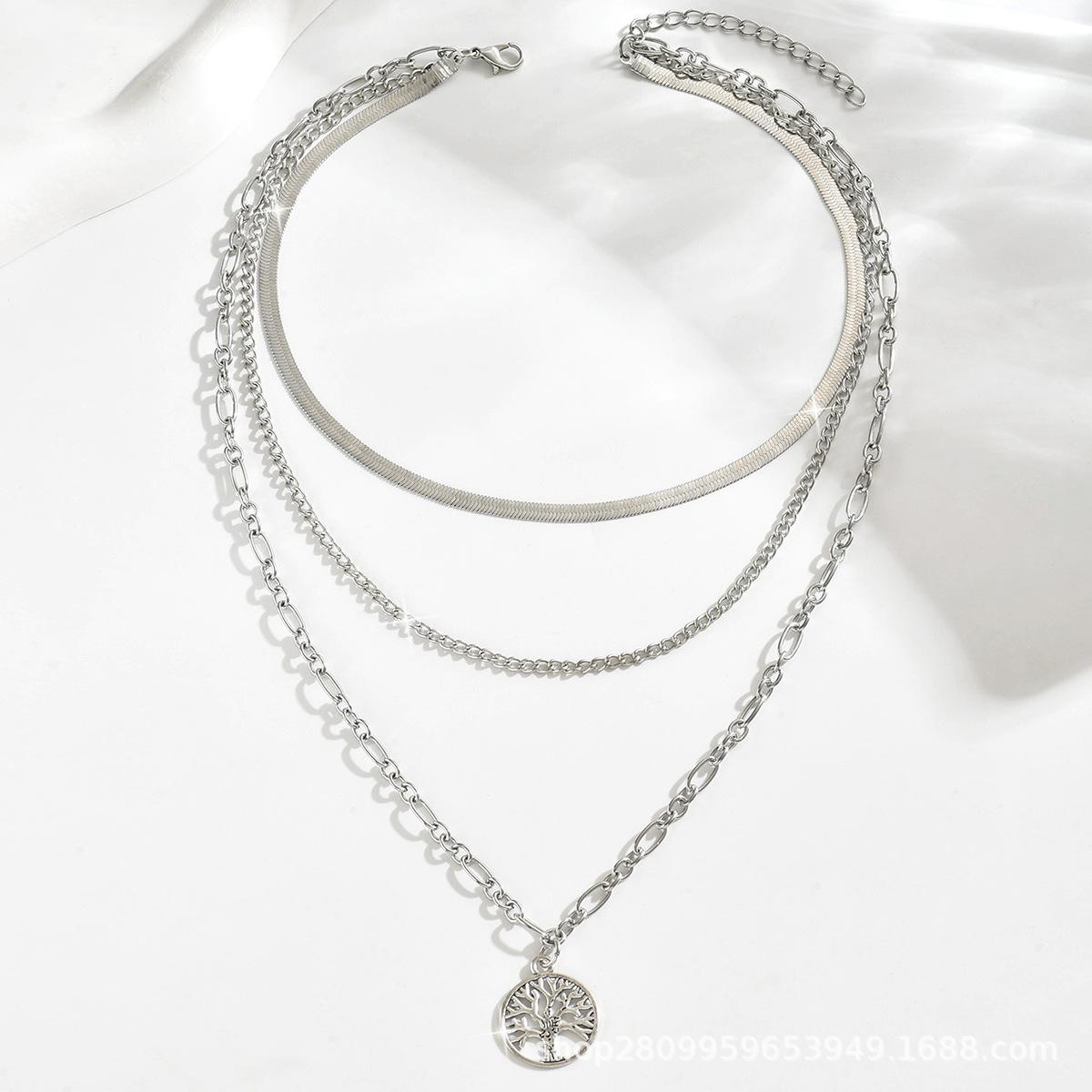 

Новинка, плоская цепочка-змейка, многослойное ожерелье с кулоном «Древо жизни», женский трендовый аксессуар.