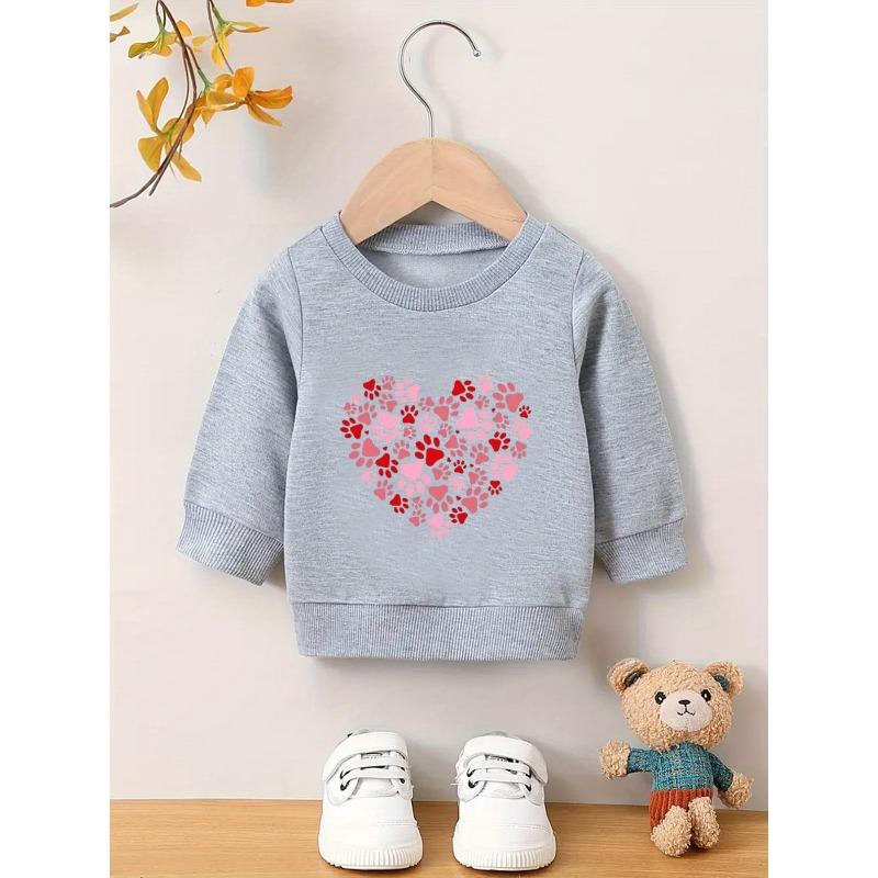 European Size Spring and Autumn Baby Girl Comfortable Simple Printed Pattern Versatile Round Neck Hoodie