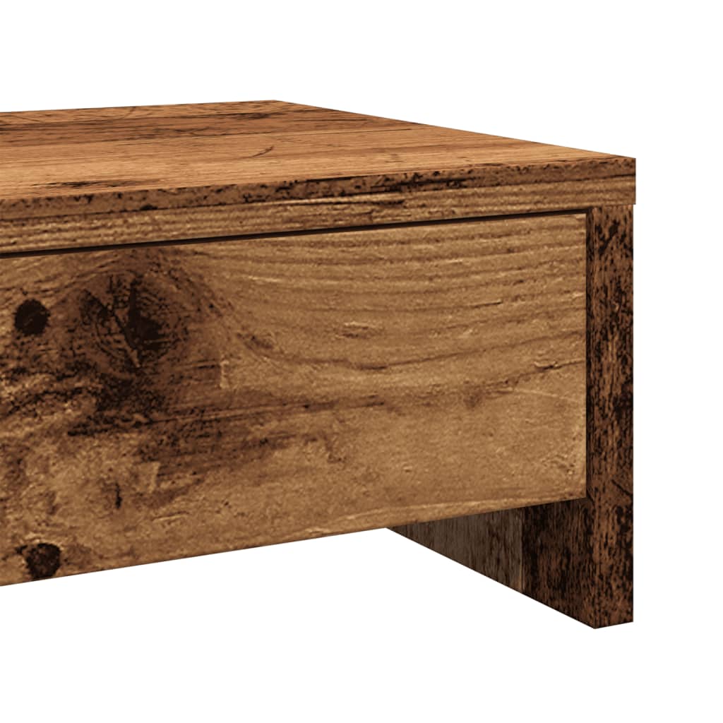 Dual Monitor Stand with Drawers Rustic Wood Look 100 X 27 X 15 Cm