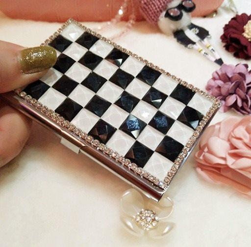 1pcs Fashionable crystal studded rhinestone creative stainless steel men s and women s business card holder