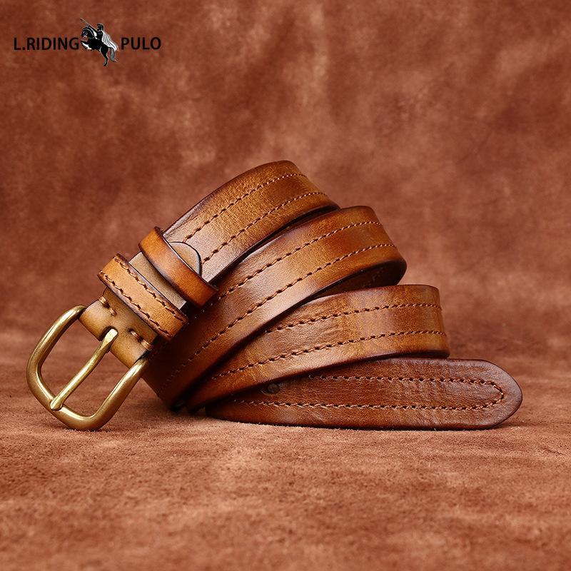 Retro Korean Style Fashion Trend All-match Copper Buckle Belt Women's Genuine Leather First Layer Cowhide Belt