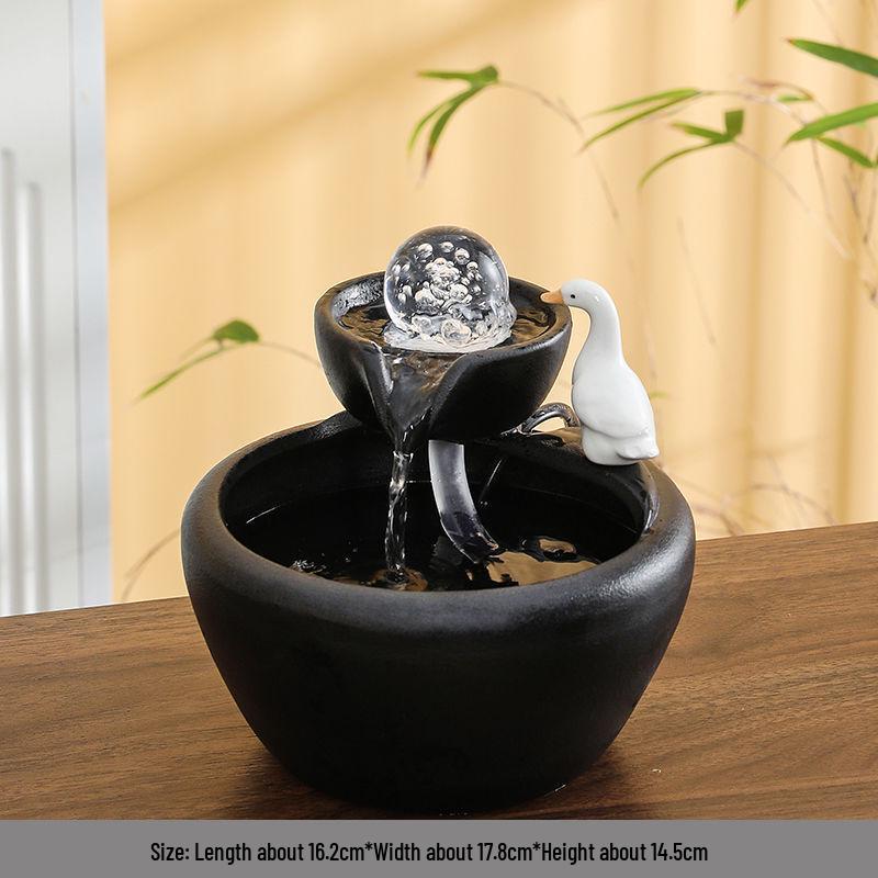 Ceramic Desktop Fish Tank with Automatic Water Circulator and Lucky Cat Ornament