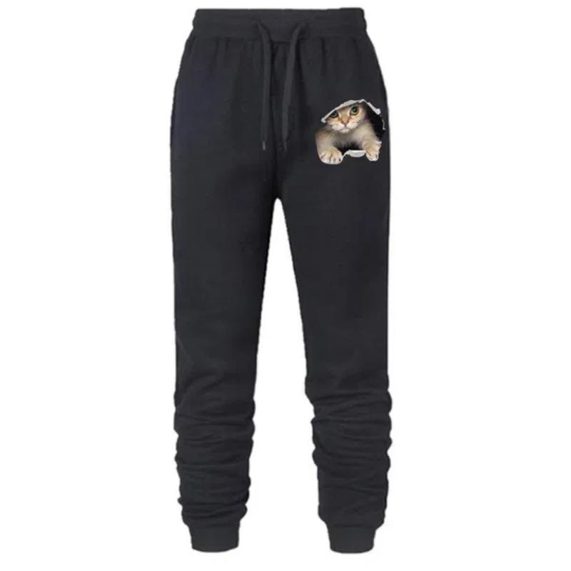 

Новые милые спортивные штаны с принтом кота, женские хлопковые длинные брюки, брюки-джоггеры, женские повседневные спортивные брюки для фитнеса XS чёрный