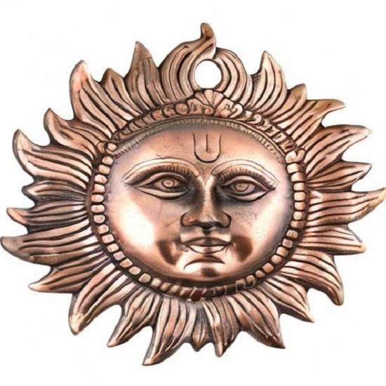 Decorative Sun Face Idol Wall Hanging, Vastu Items For Home For Good Luck Metal Surya Statue For Positivity, Copper 2