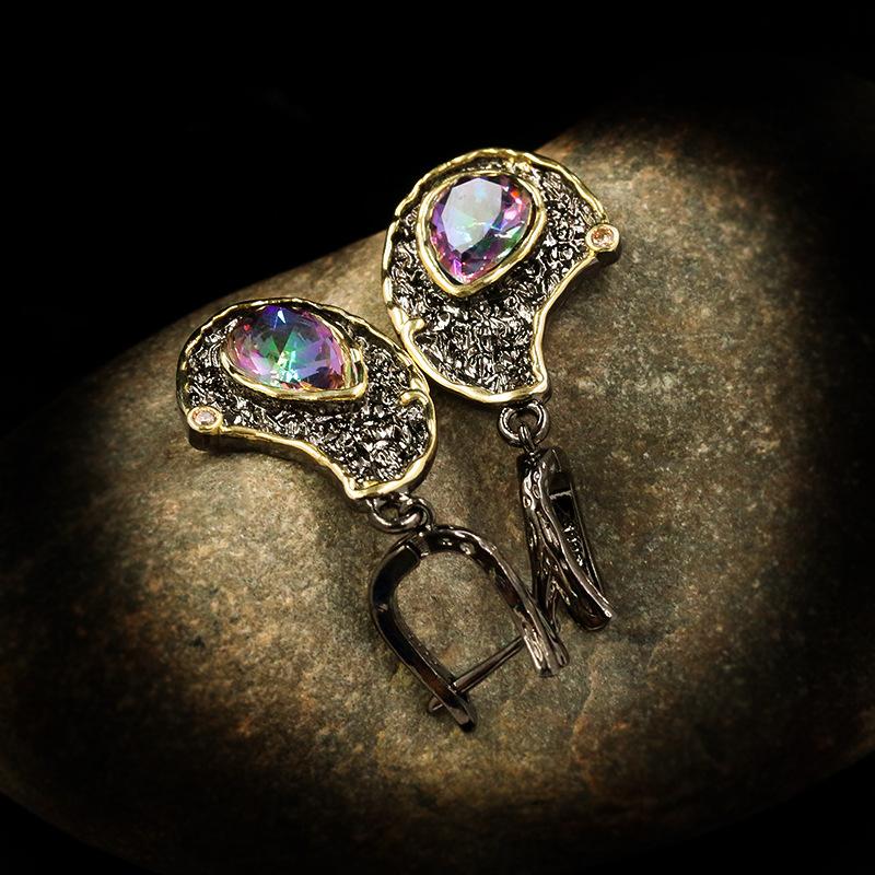 Orecchini da Donna in Stile Etnico Retrò a Diamante Esagerato Stile Esotico Incastonati con Cristallo Orecchini ad Anello Bicolore
