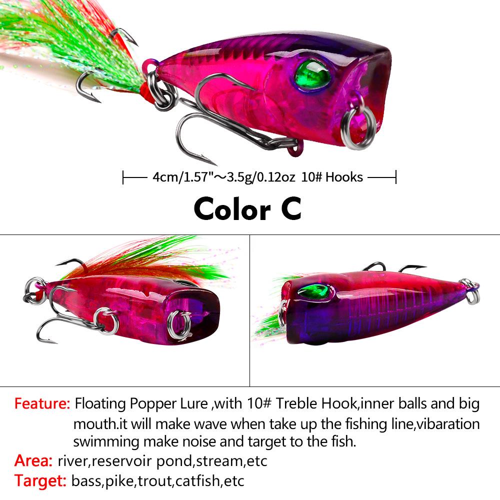 6-Color 4.3cm Mini Feathered Bionic Popper Fishing Lure (4g) DW1059