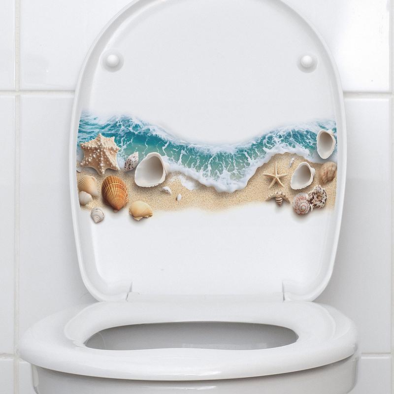 Sea Beach Exquisite Shell Toilet Sticker Bathroom Toilet Seat Waterproof Sticker Self-Adhesive Decorative Wall Sticker