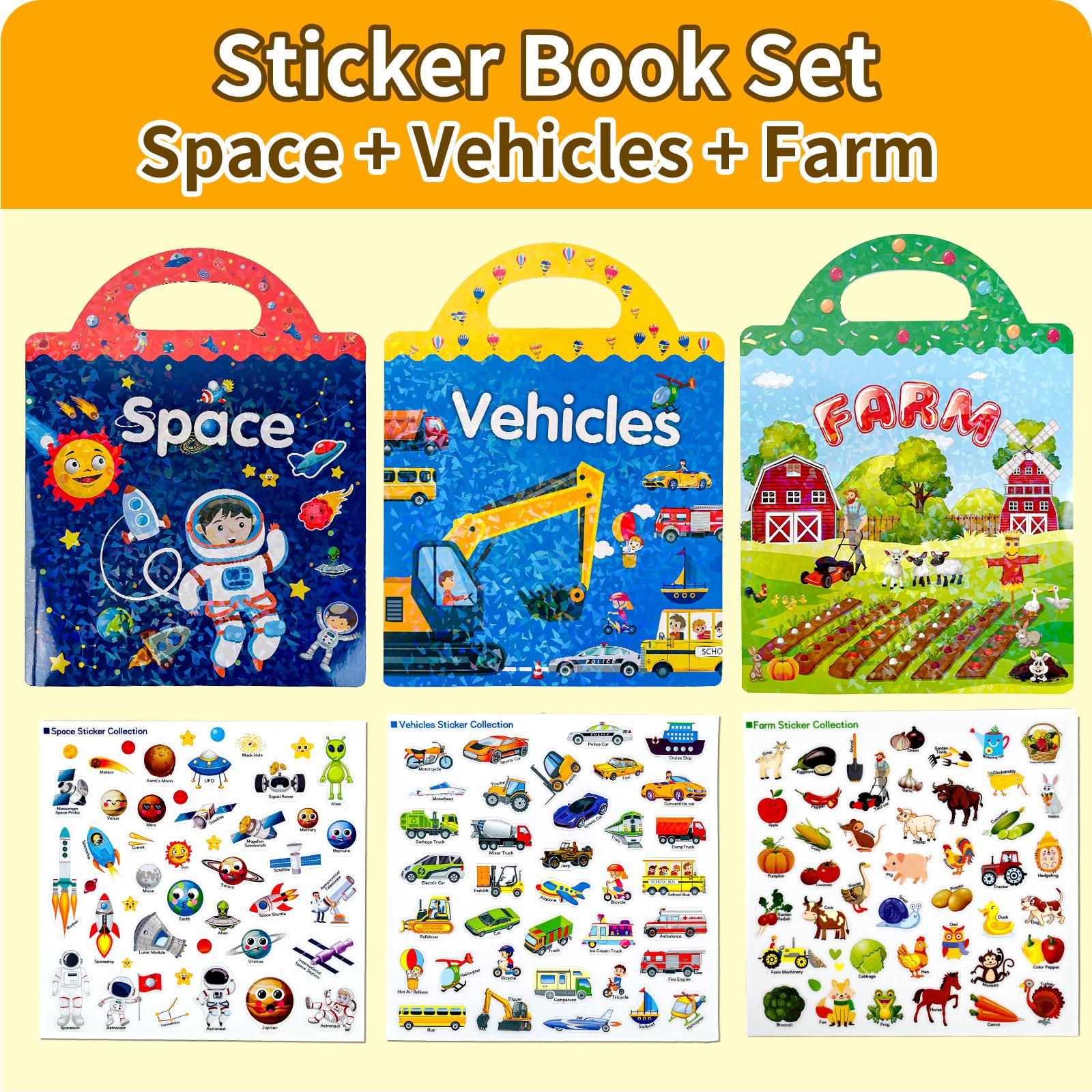 

3-Pack Reusable Sticker Books for Kids Ages 3+, High-Definition Patterns,Educationa,Toy to Develop Fine Motor Skills