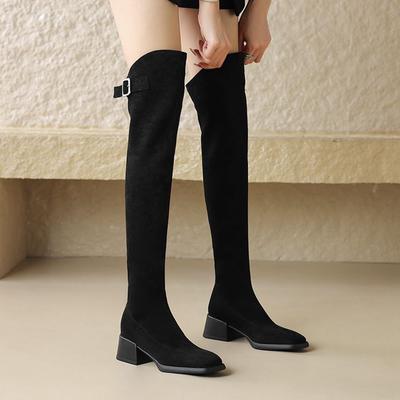 Flock Autumn Winter Shoes Med Heels Size 43 Over-the-knee Boots Slip On Elastic Thigh High Boots