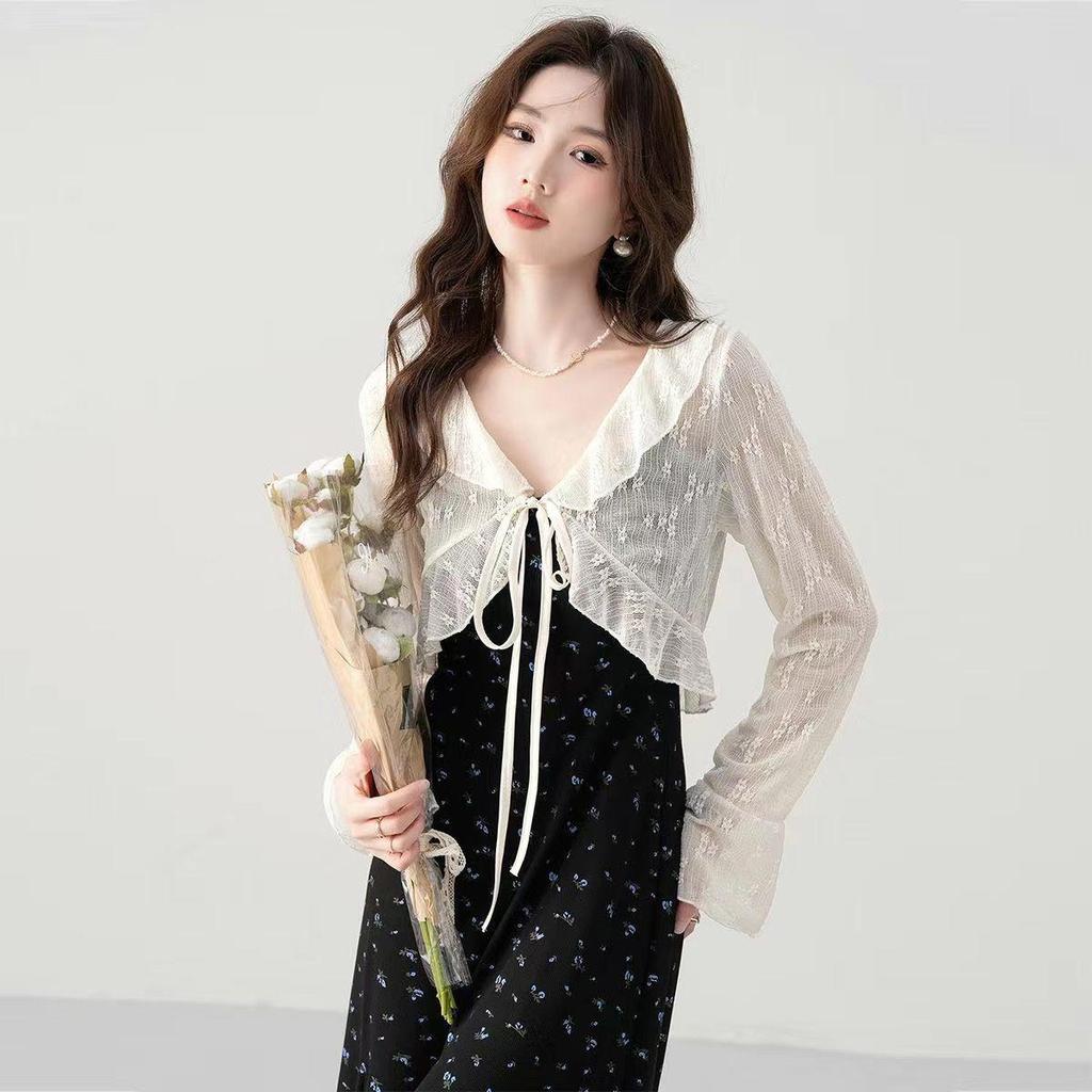 Women's Lightweight Lace-Up Sun Protection Jacket with Ruffle Shawl
