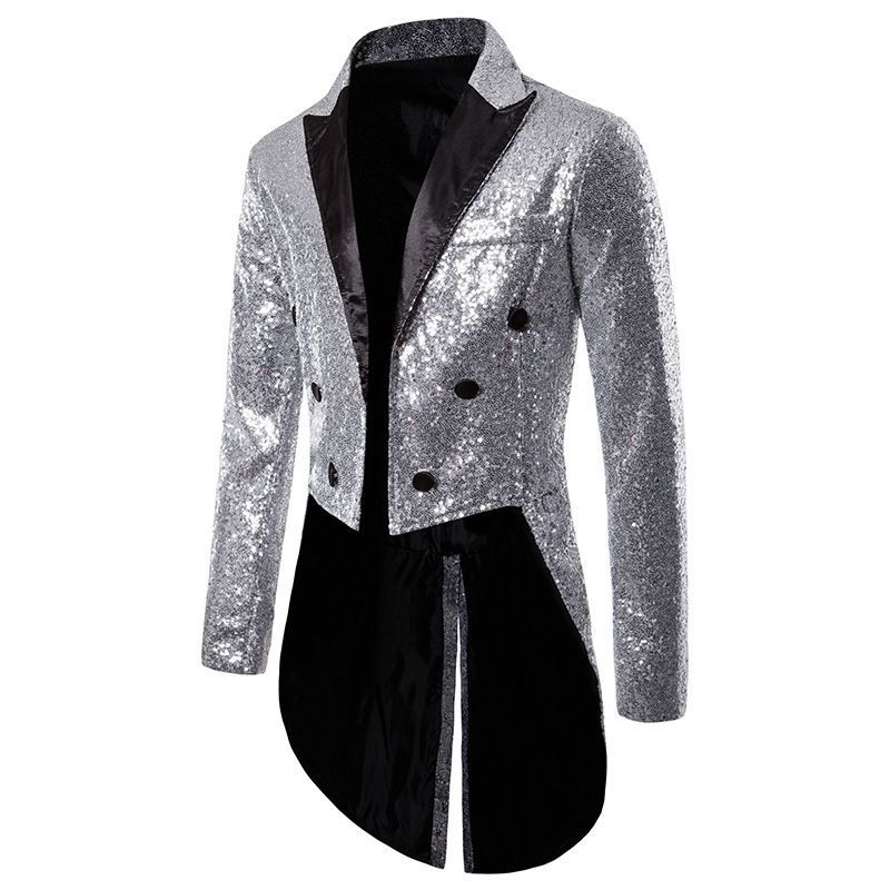 Casual Suit Tuxedo Men's Solid Color Sequins Banquet Nightclub Show Suit