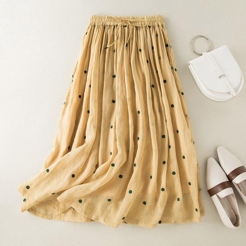 Skirt Women Summer Casual Versatile Elastic High Waist Loose   Skirt Oversize Stretchy Cotton Dresses