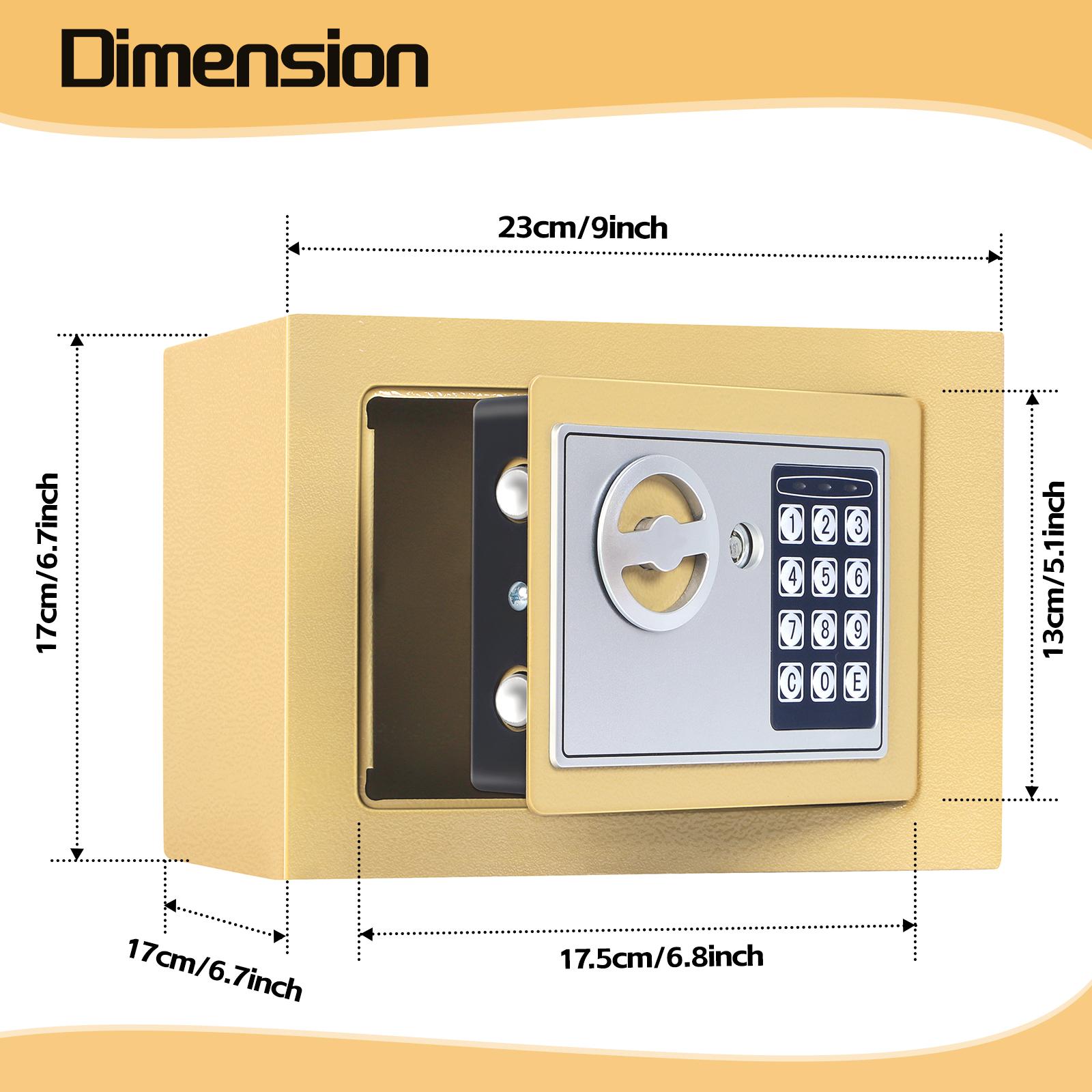 Digital electronic lock safe - Fireproof safety cabinet for home/cash/gun storage, portable safe with anti-theft alarm oro