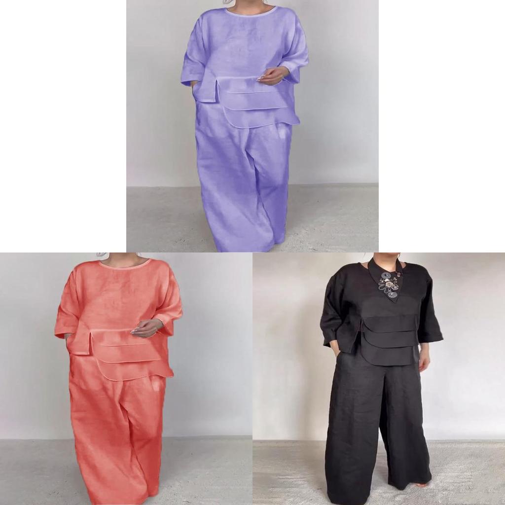 Classic Satin Shirt And Wide Leg Pants Set For Women With Pockets For Fall