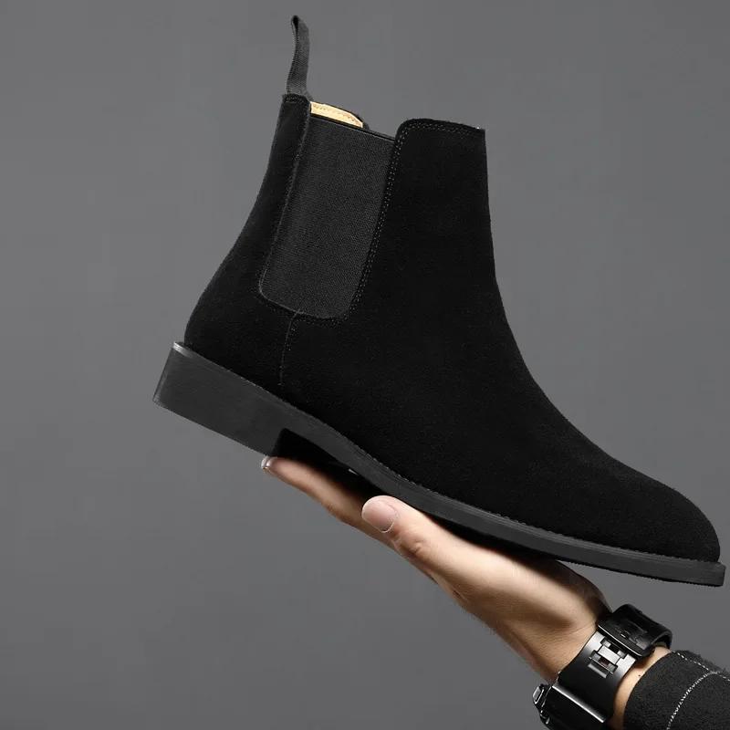Bottes Chelsea Homme Style Britannique Bottines Cuir Véritable Daim Haute Qualité Chaussures pour Homme Nouvelles Bottes d'Affaires Zapatos Hombre