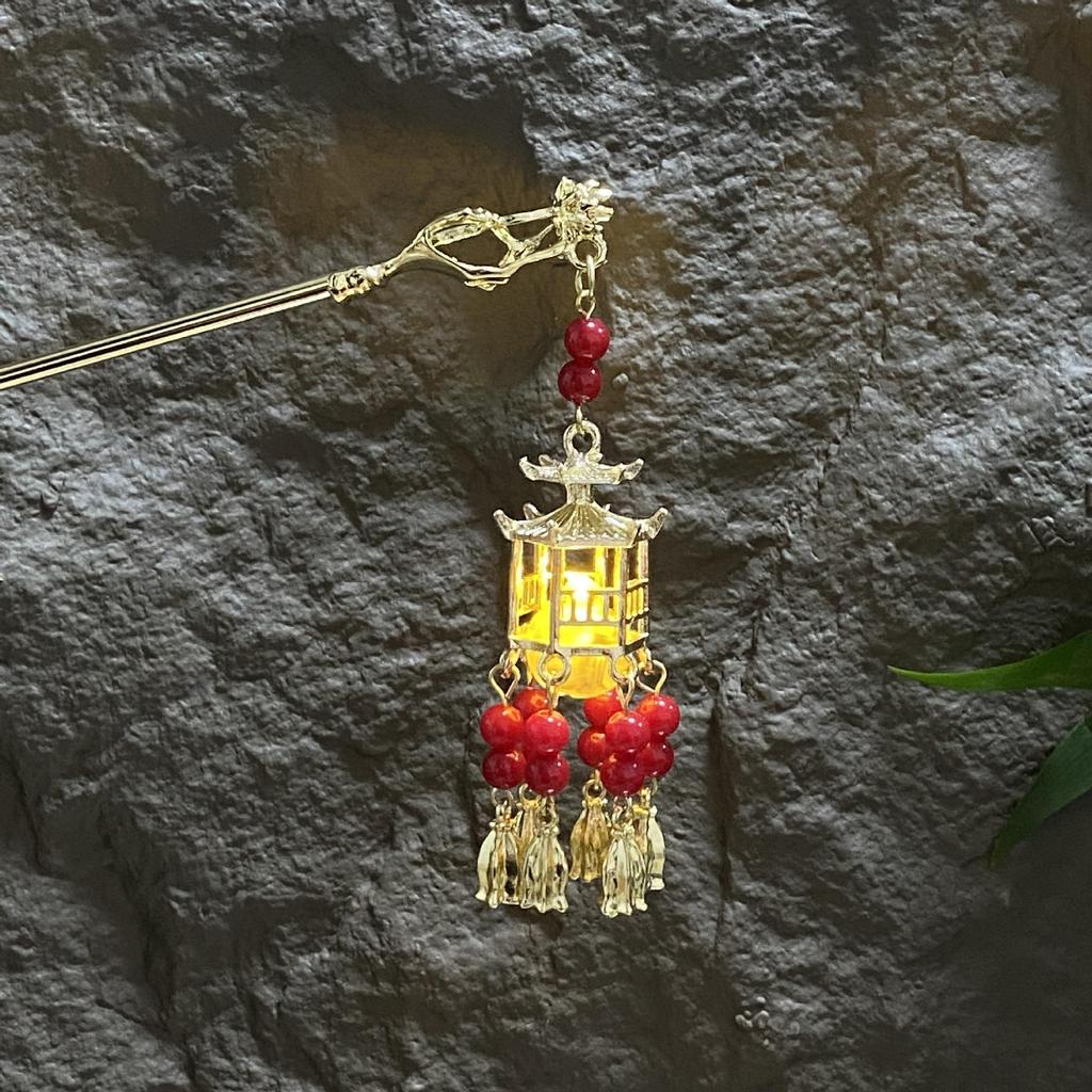 Fermacapelli Lanterna Luminosa di Alta Gamma per Gonne Hanfu - Popolare Accessorio Stile Paesaggistico