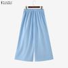 ZANZEA Women Casual Elastic Waist Solid Color Loose Wide Leg Pants