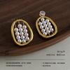 New Chinese pearl abacus earrings, gourd moon four-leaf clover, national style earrings, attracting wealth, meaning gold and silver two-color earrings