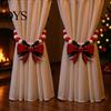 Wooden Bead Curtain Tiebacks 1 Pair Xmas Charm Christmas Ties Beaded Holdbacks for Drapes Living Room Bedroom Nursery Decor Easy-operate Holders