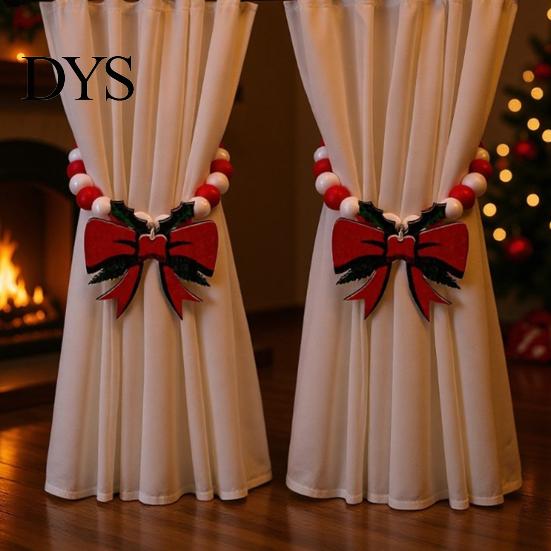 Wooden Bead Curtain Tiebacks 1 Pair Xmas Charm Christmas Ties Beaded Holdbacks for Drapes Living Room Bedroom Nursery Decor Easy-operate Holders