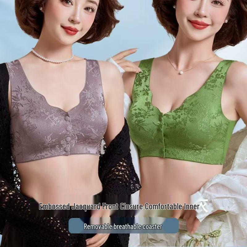 Tragbarer Damen-BH mit Frontverschluss, geprägtem Jacquard, Push-Up und ohne Bügel