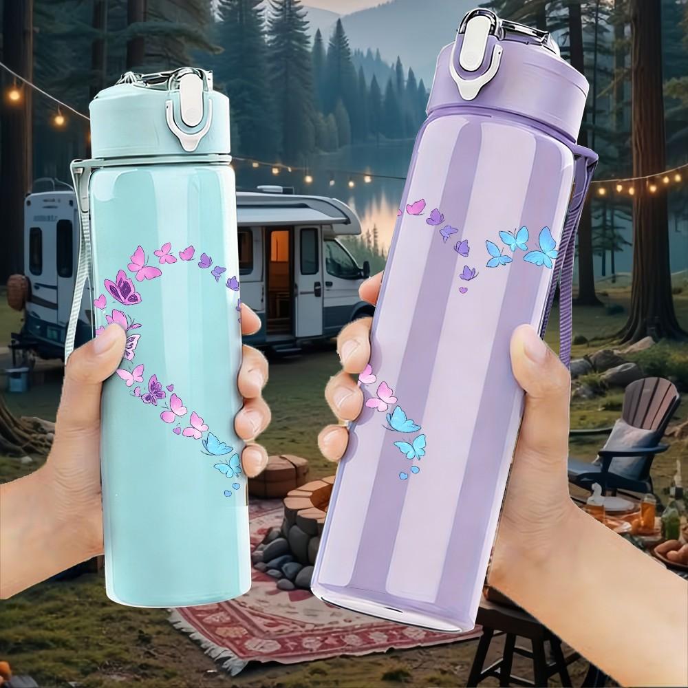 1PC Glitter Pastel Broken Heart Print 750ml Color Plastic Sports Water Bottle Leakproof Flip Straw Lid Suitable for Sports Office Home Use