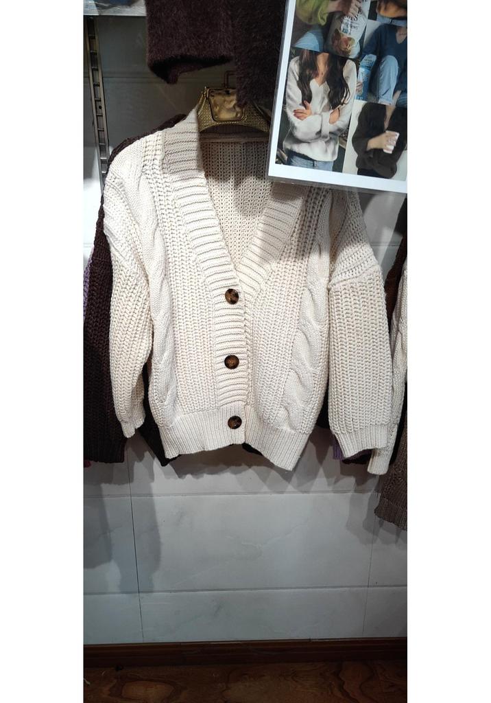2023 Autumn/Winter Women's Chunky Knit Long Sleeve Button-Up Cardigan